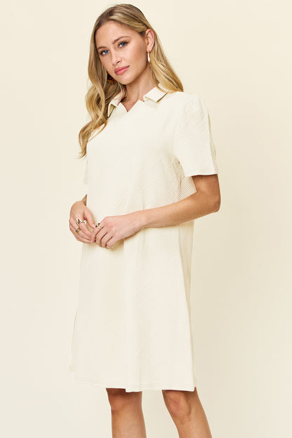 Double Take Full Size Texture Collared Neck Short Sleeve Dress – Uneeque Designzz