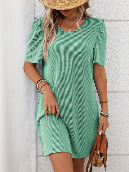 Textured Round Neck Short Sleeve Mini Dress – Uneeque Designzz