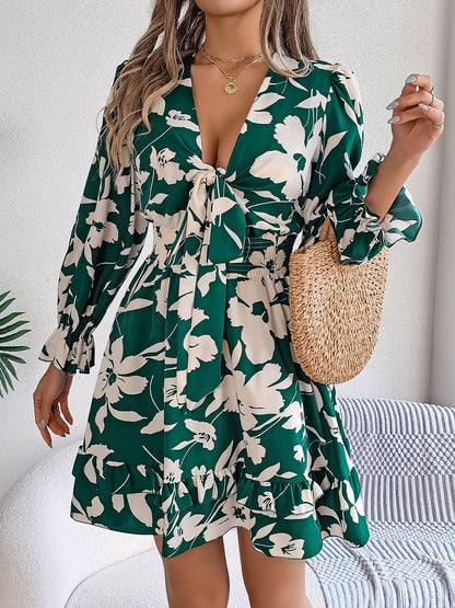 Tied Ruffled Printed Long Sleeve Dress – Uneeque Designzz