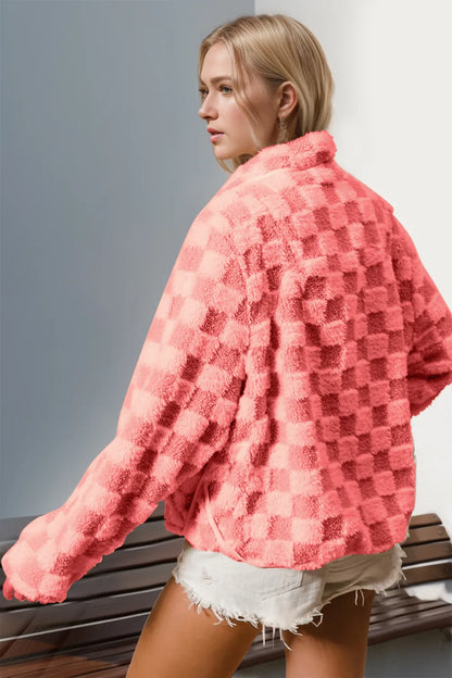 Double Take Checkered Long Sleeve Fuzzy Jacket – Uneeque Designzz