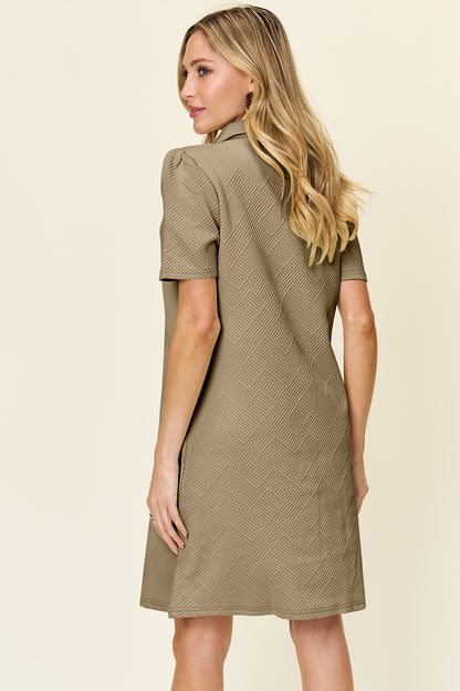 Double Take Full Size Texture Collared Neck Short Sleeve Dress – Uneeque Designzz