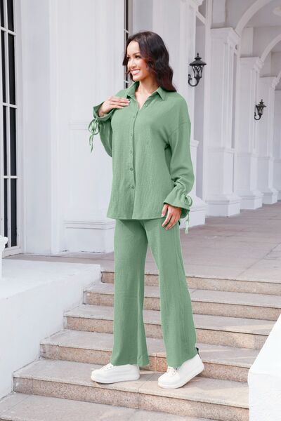 Drawstring Flounce Sleeve Shirt and Pants Set – Uneeque Designzz