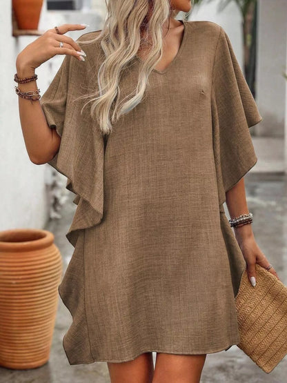 Ruffled Flutter Sleeve V-Neck Mini Dress – Uneeque Designzz