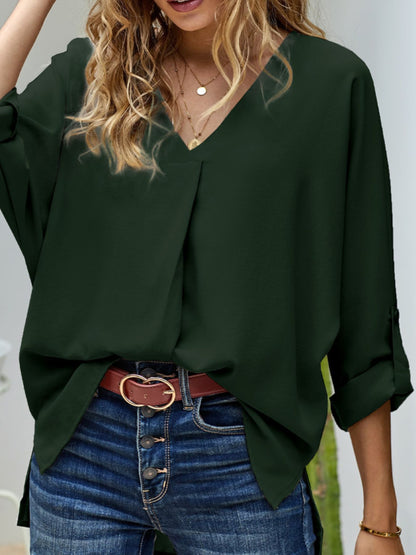 Elegant V-Neck Long Sleeve Blouse – Uneeque Designzz