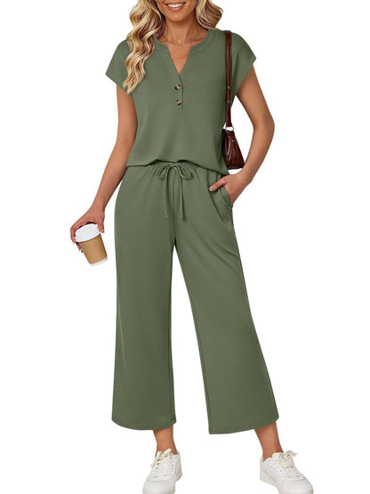 Notched Short Sleeve Top and Pants Set – Uneeque Designzz