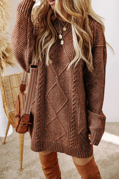 Cable-Knit Round Neck Sweater Dress – Uneeque Designzz