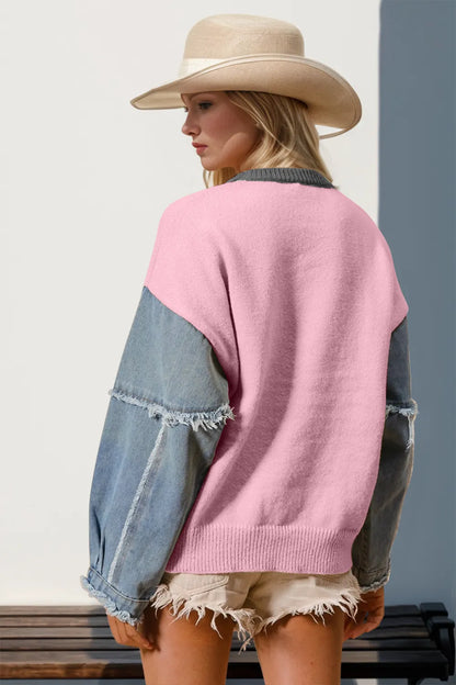 Double Take Full Size Star Pattern Raw Edge Long Sleeve Sweater – Uneeque Designzz