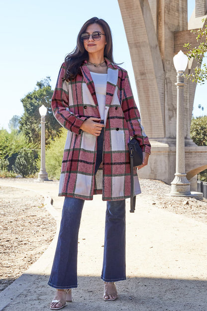 Double Take Full Size Plaid Button-Up Lapel Collar Coat – Uneeque Designzz