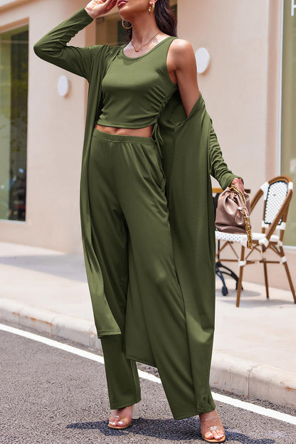 Drawstring Tank, Long Sleeve Cover Up and Pants Set – Uneeque Designzz
