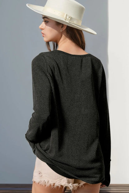 Double Take Full Size Notched Thumbhole Long Sleeve T-Shirt – Uneeque Designzz