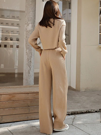 Waffle-Knit Round Neck Top and Pants Set – Uneeque Designzz