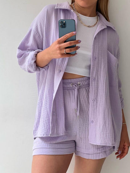 Texture Button-Up Shirt and Drawstring Shorts Set – Uneeque Designzz