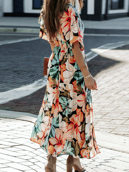 Floral Plunge Half Sleeve Dress – Uneeque Designzz