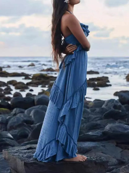 Ruffled Halter Maxi Dress – Flowy & Feminine – Uneeque Designzz