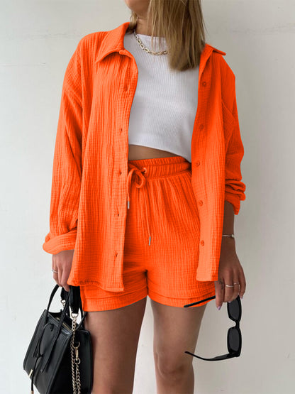 Texture Button-Up Shirt and Drawstring Shorts Set – Uneeque Designzz