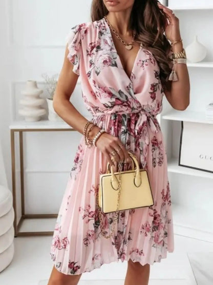 Floral Surplice Ruffled Cap Sleeve Dress – Uneeque Designzz