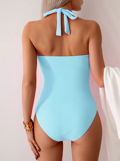 Twisted Front Halter Neck Ruched One-Piece Swimsuit – Uneeque Designzz