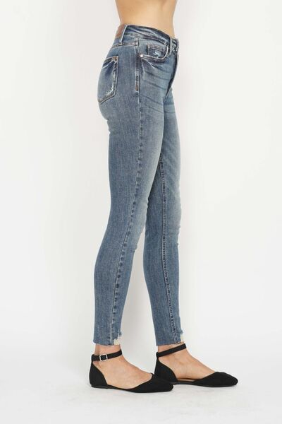 Judy Blue Full Size Tummy Control Vintage Wash Hem Destroy Skinny Jeans – Uneeque Designzz