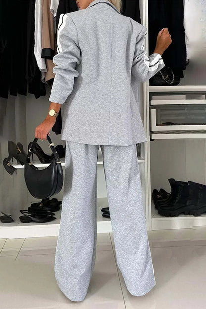Full Size Contrast Lapel Collar Top and Pants Set – Uneeque Designzz