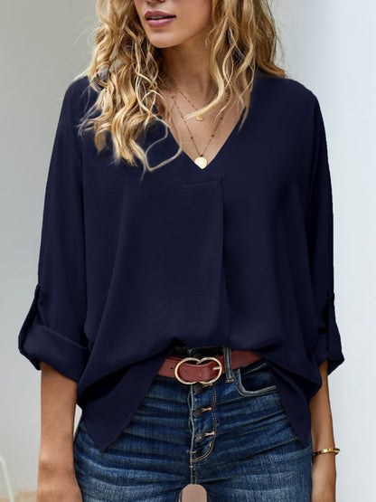 Elegant V-Neck Long Sleeve Blouse – Uneeque Designzz