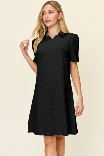 Double Take Full Size Texture Collared Neck Short Sleeve Dress – Uneeque Designzz