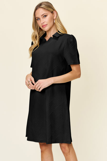 Double Take Full Size Texture Collared Neck Short Sleeve Dress – Uneeque Designzz