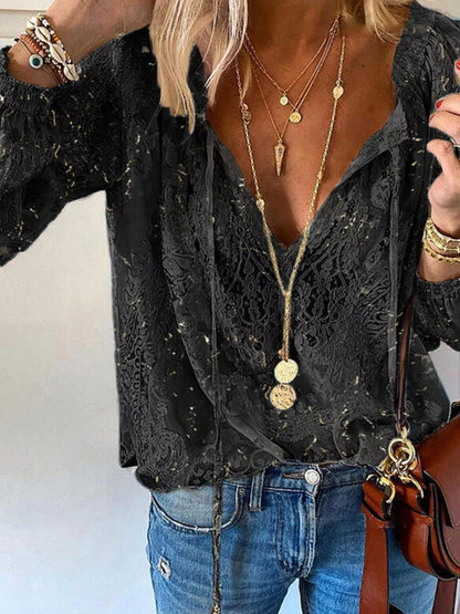 Lace Tie-Neck Blouse – Uneeque Designzz
