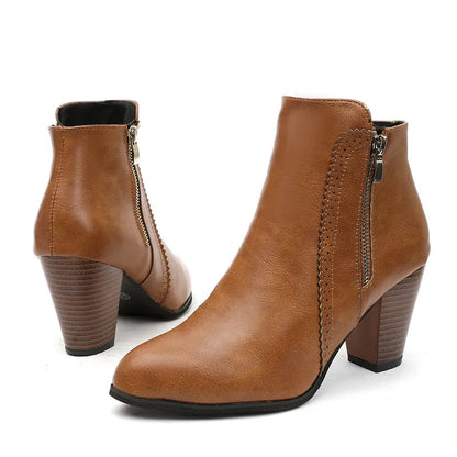 PU Leather Block Heel Boots – Uneeque Designzz