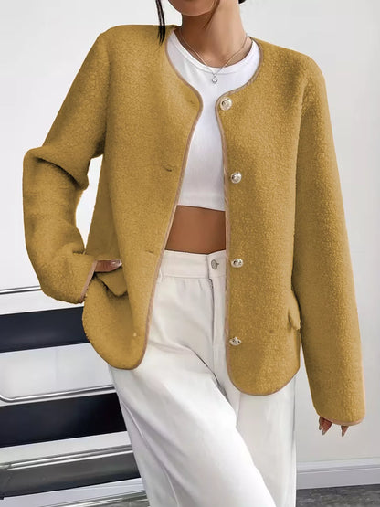 Textured Button Front Fleece Jacket Plus Size Casual Outerwear – Uneeque Designzz