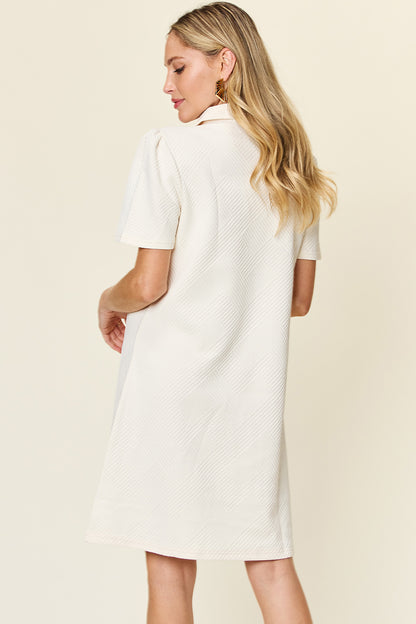 Double Take Full Size Texture Collared Neck Short Sleeve Dress – Uneeque Designzz