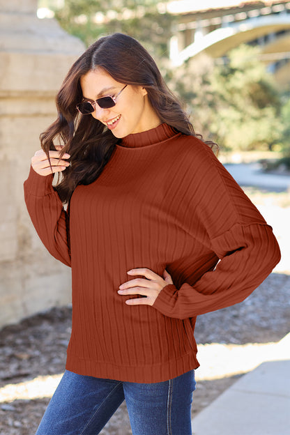 Basic Bae Full Size Ribbed Exposed Seam Mock Neck Knit Top – Uneeque Designzz