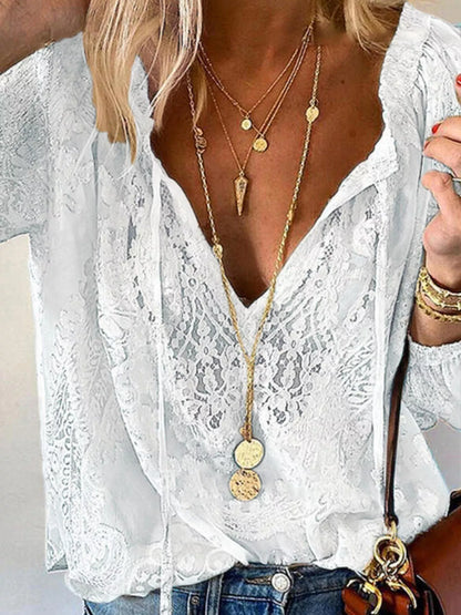 Lace Tie-Neck Blouse – Uneeque Designzz