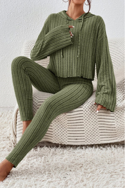 Lettuce Hem Dropped Shoulder Hooded Top and Pants Set – Uneeque Designzz