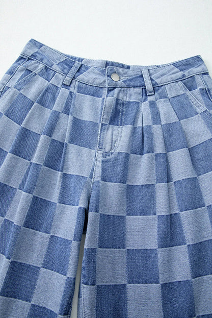 Checkered Wide Leg Jeans with Pockets – Uneeque Designzz