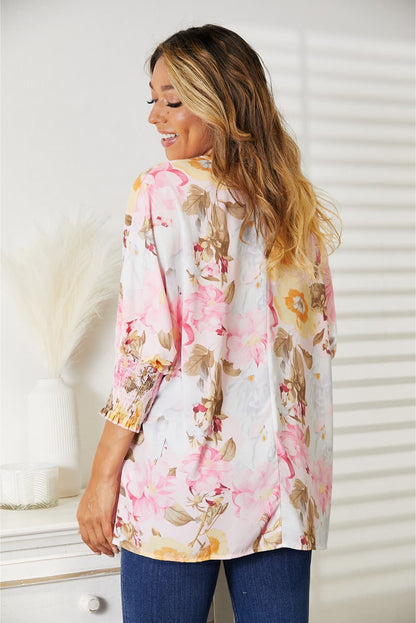 Double Take Floral Round Neck Three-Quarter Sleeve Top – Uneeque Designzz