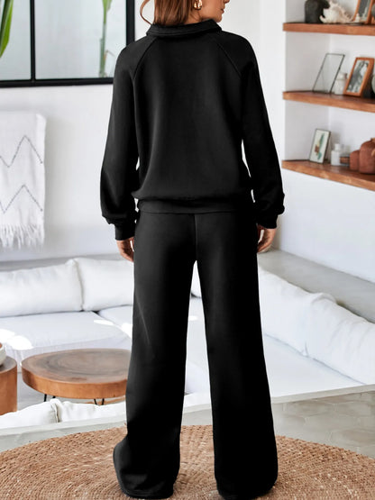 Collared Sweatshirt and High Waist Pants Active Set – Uneeque Designzz