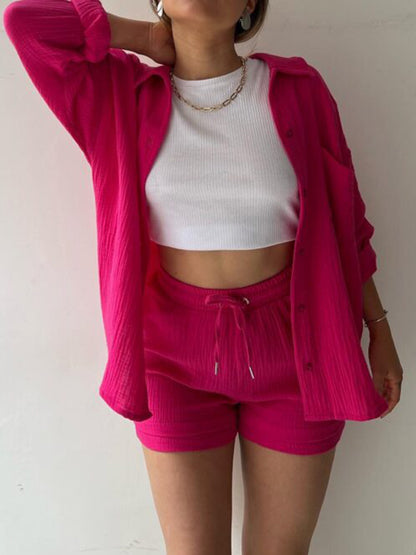 Texture Button-Up Shirt and Drawstring Shorts Set – Uneeque Designzz