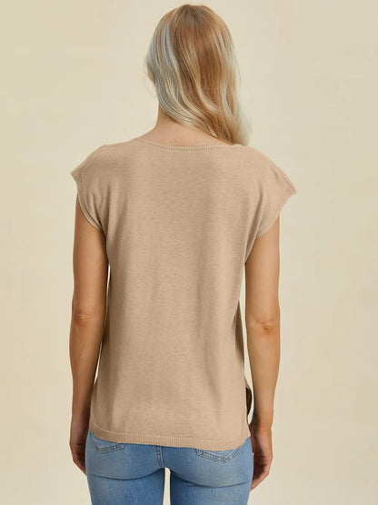 Double Take Full Size Notched Cap Sleeve Knit Top – Uneeque Designzz