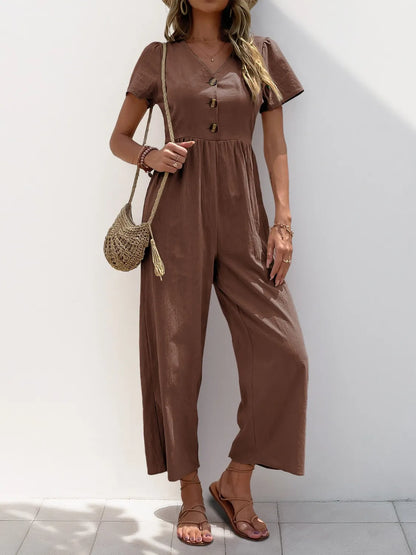 V-Neck Short Sleeve Wide Leg Jumpsuit – Uneeque Designzz