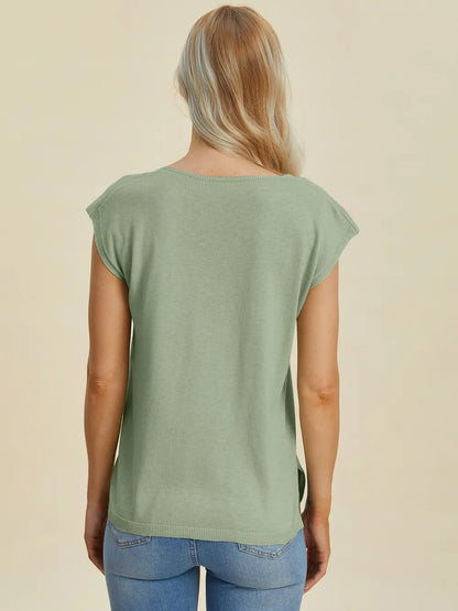 Double Take Full Size Notched Cap Sleeve Knit Top – Uneeque Designzz