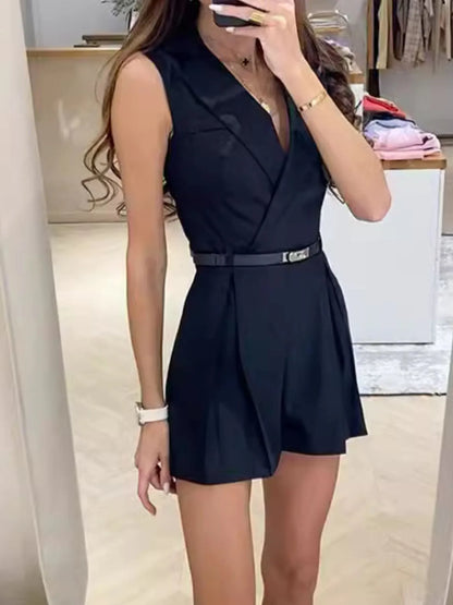Solid Sleeveless Surplice Romper – Uneeque Designzz