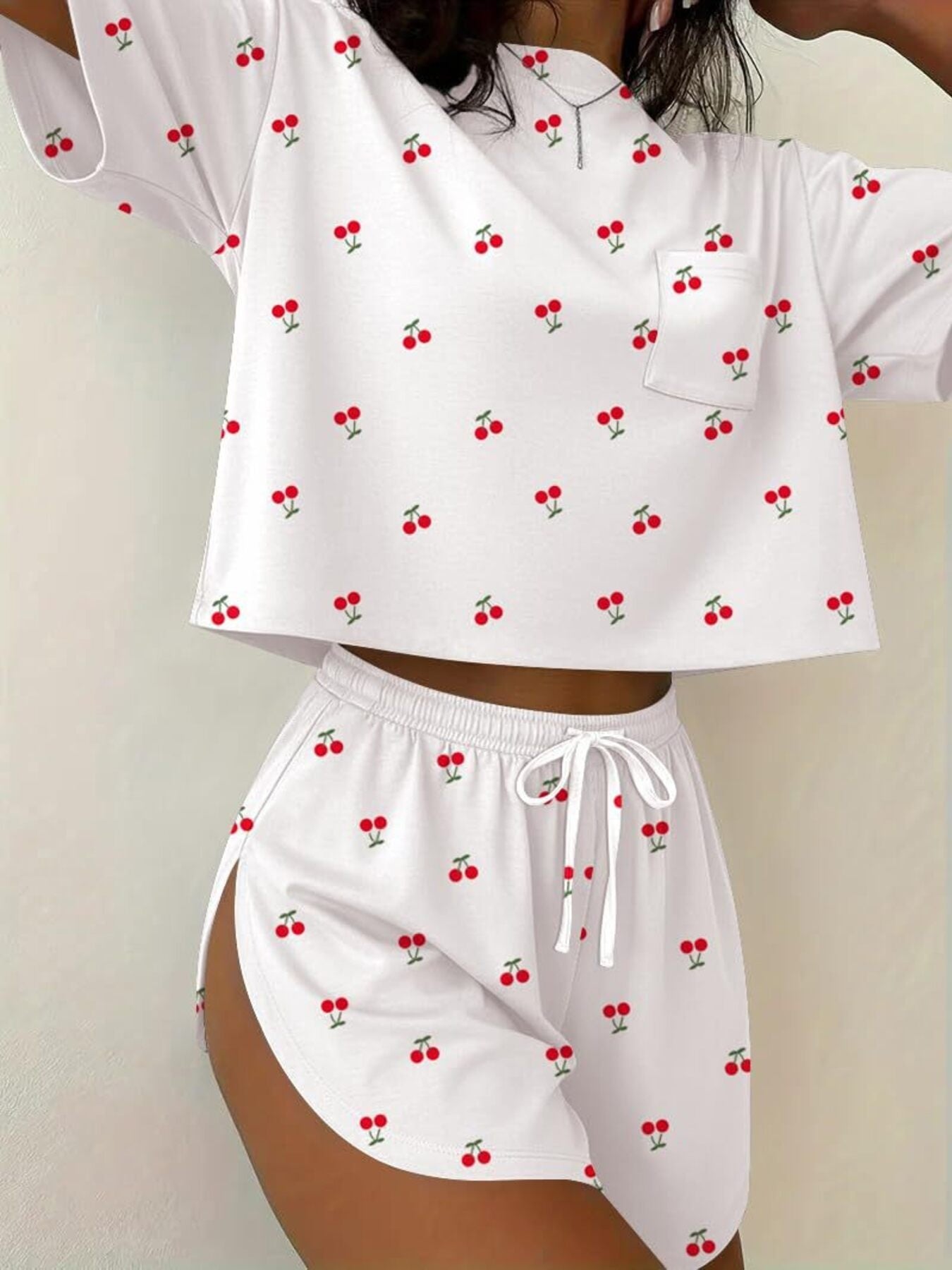 Printed Round Neck Tee and Shorts Set by Trendsi