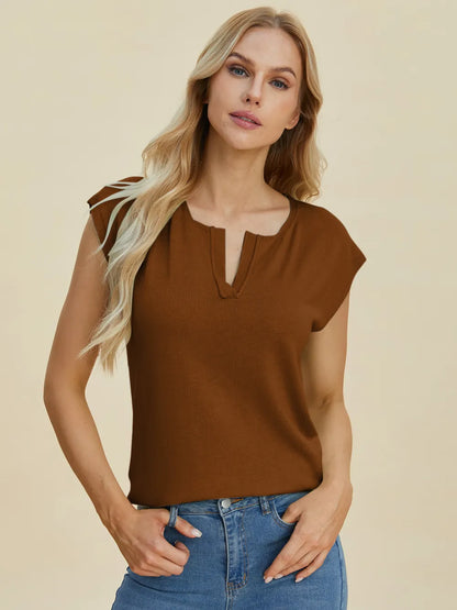 Double Take Full Size Notched Cap Sleeve Knit Top – Uneeque Designzz