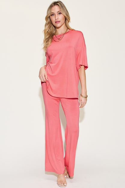 Basic Bae Full Size Bamboo Drop Shoulder T-Shirt and Flare Pants Set – Uneeque Designzz