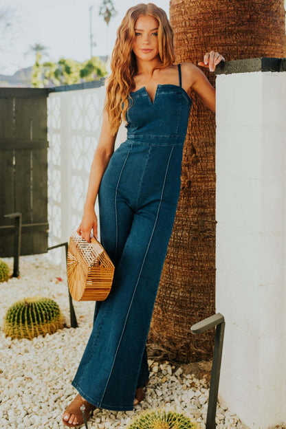 Spaghetti Strap Wide Leg Denim Jumpsuit – Uneeque Designzz