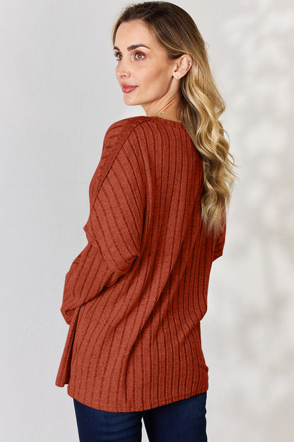 Basic Bae Full Size Ribbed Half Button Long Sleeve T-Shirt – Uneeque Designzz