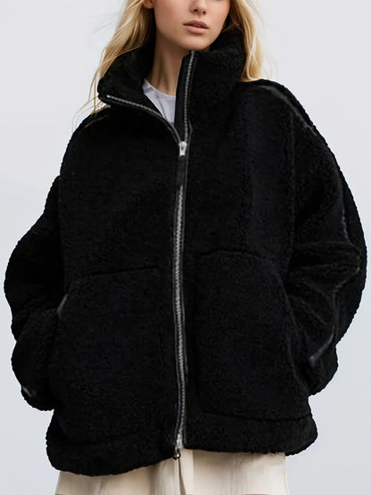 Zip-Up Turtleneck Plush Jacket Long Sleeve Pocketed Top – Uneeque Designzz