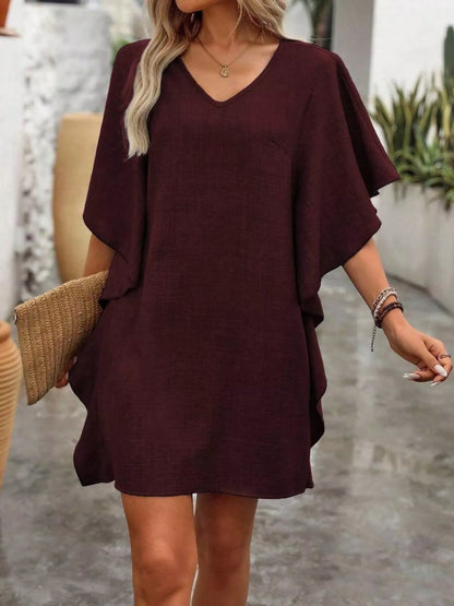 Ruffled Flutter Sleeve V-Neck Mini Dress – Uneeque Designzz