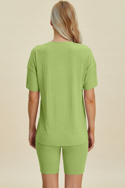 Basic Bae Full Size Ribbed V-Neck Short Sleeve Top and Shorts Set – Uneeque Designzz