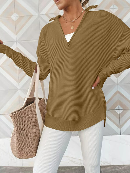 Half Zip Long Sleeve Knit Top – Uneeque Designzz